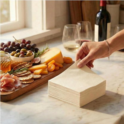 AH AMERICAN HOMESTEAD Cocktail Napkins-Disposable Beverage/Bar Napkins-White Linen-Like Square Napkins-Eco-Friendly & Compostable-Everyday Use, Party or Wedding 4.75inch x 4.75inch (100 Count, White)