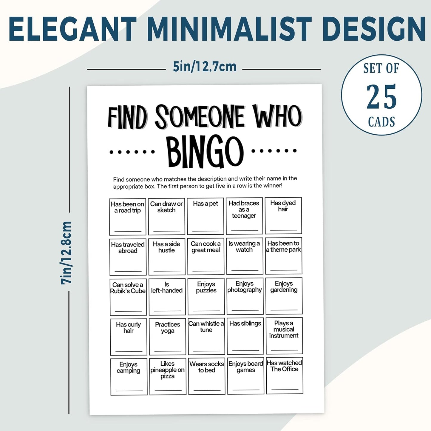 Team Building Games for Work Adults – Find Someone Who Bingo Game, 25 Unique Human Bingo Cards 5x7 Inch, Ice Breaker & Office Games for Parties, Meetings & Events - A05