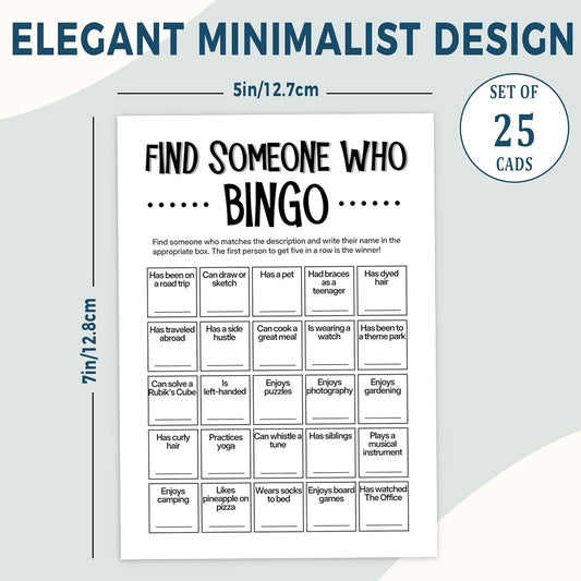 Team Building Games for Work Adults – Find Someone Who Bingo Game, 25 Unique Human Bingo Cards 5x7 Inch, Ice Breaker & Office Games for Parties, Meetings & Events - A05