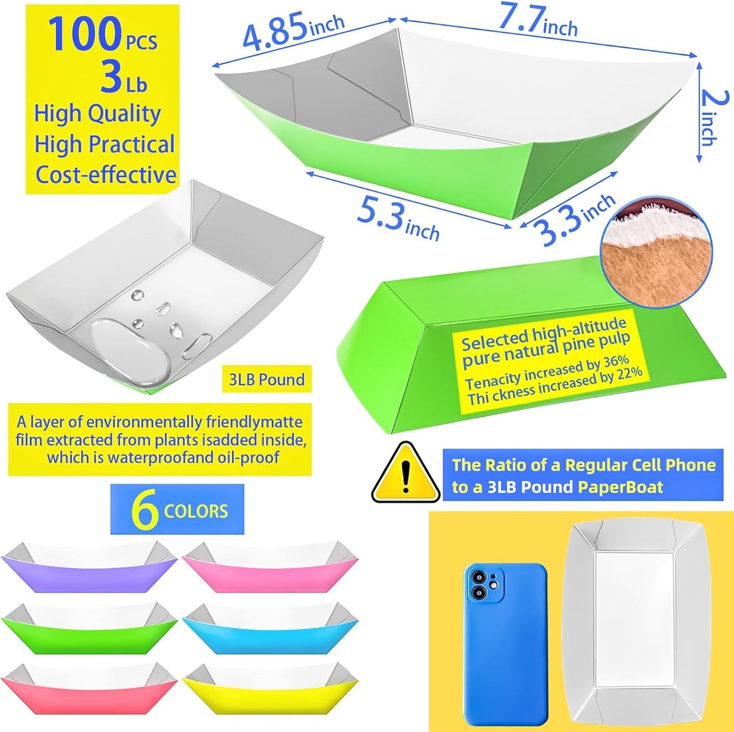 100 Pack 3lb Paper Food Trays,Disposable Greaseproof Kraft Checkered Carnival Food Serving Take Out Basket Tray Boat for Snacks Fries Nachos Popcorn Hot Dogs Carnival Wedding Party Picnic