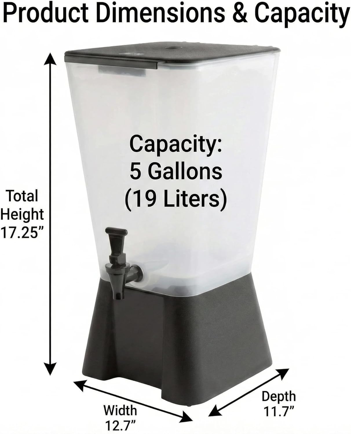 Beverage Dispenser 5 Gallon Drink Dispenser with Spigot, Juice Dispensers for Parties, Black Base