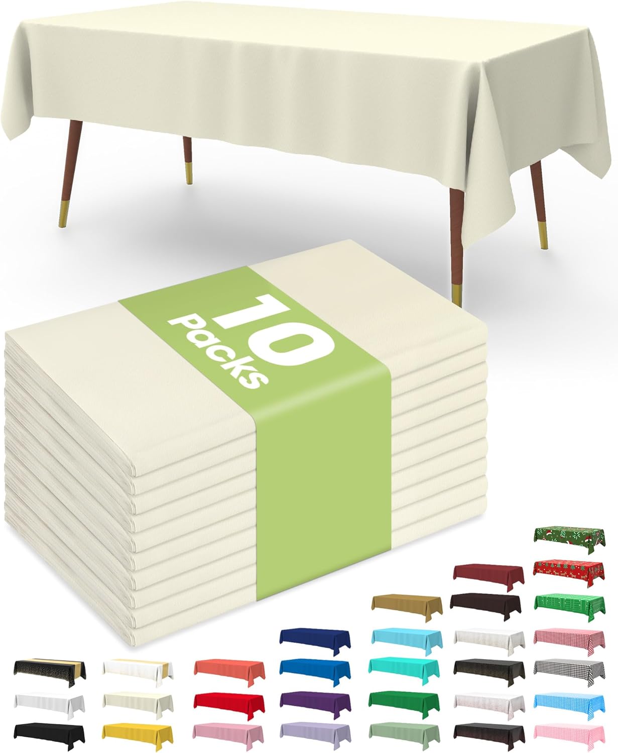 Pureegg Plastic Table Cloth 10 Pack, 54 x 108 Inch Disposable Table Cloths for Party, Picnic and Wedding, Rectangle, White - Colors A
