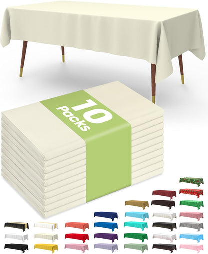 Pureegg Plastic Table Cloth 10 Pack, 54 x 108 Inch Disposable Table Cloths for Party, Picnic and Wedding, Rectangle, White - Colors A