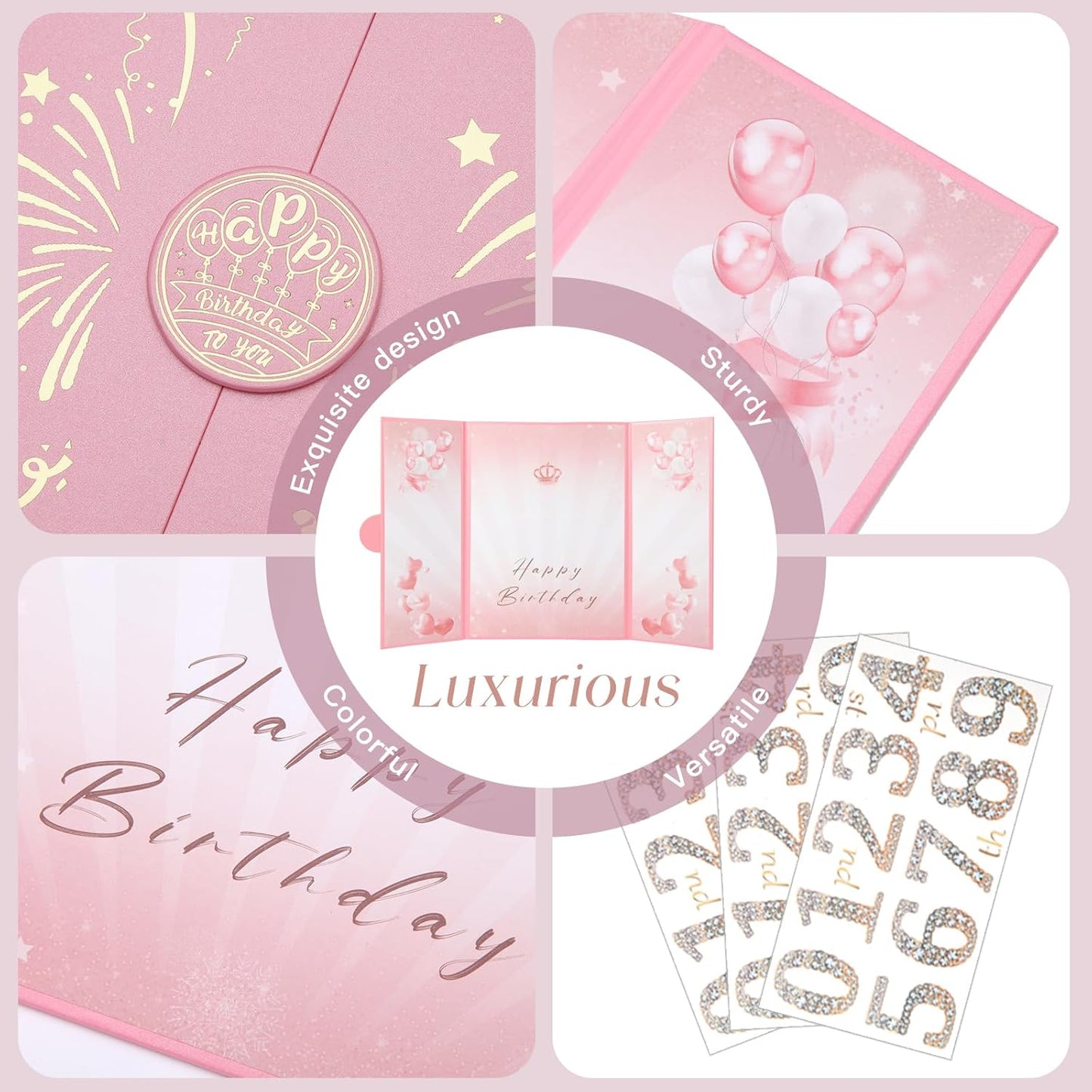 Rose Gold Birthday Party Decorations,18" x 12" Creative Birthday Decorations Guest Sign in Book Alternative, for Men and Women of All Ages, Happy Birthday Party Supplies