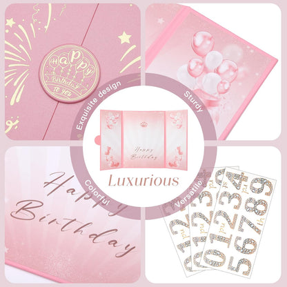 Rose Gold Birthday Party Decorations,18" x 12" Creative Birthday Decorations Guest Sign in Book Alternative, for Men and Women of All Ages, Happy Birthday Party Supplies