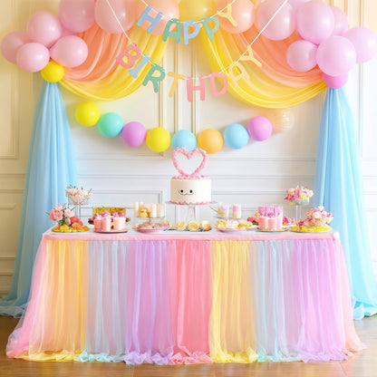 Suppromo 6ft Pink Tulle Table Skirt Baby Shower Tablecloth for Rectangle Tables or Round Tables Pink Ruffle Tutu Table Skirts Desk Skirt for Princess Girls Birthday Party Cake Dessert Decorations