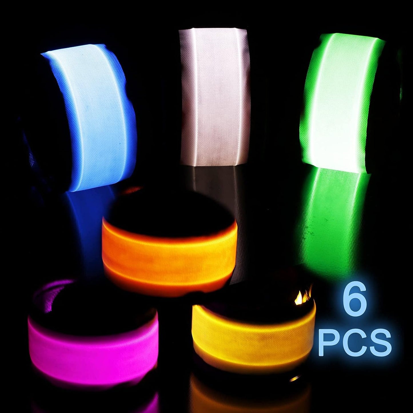 LED Light up Slap Wristband Toy, Flashing Bracelets for Kids, Glow in The Dark Armband, Night Safety Toys for Walking Running Camping, Easter New Year Party Supplies Goodie Bag Fillers Gift 6 Pack