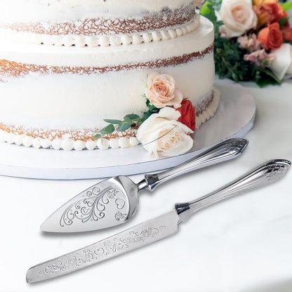 KSENDALO Wedding Cake Knife and Server Set, Rose Gold Serrated Knife Cake Cutting Set, Deluxe SUS304 Stainless Steel for Weddings, Birthdays & Anniversary (13.78inch Long)