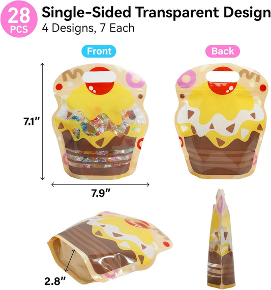 SUNCOLOR Birthday Party Favor Bags, 32 Pack Goodie Bags with Handles, 9.8 x6.7 inches, Pink Blue Yellow White Gift Bags for Kids Parties, Celebrations