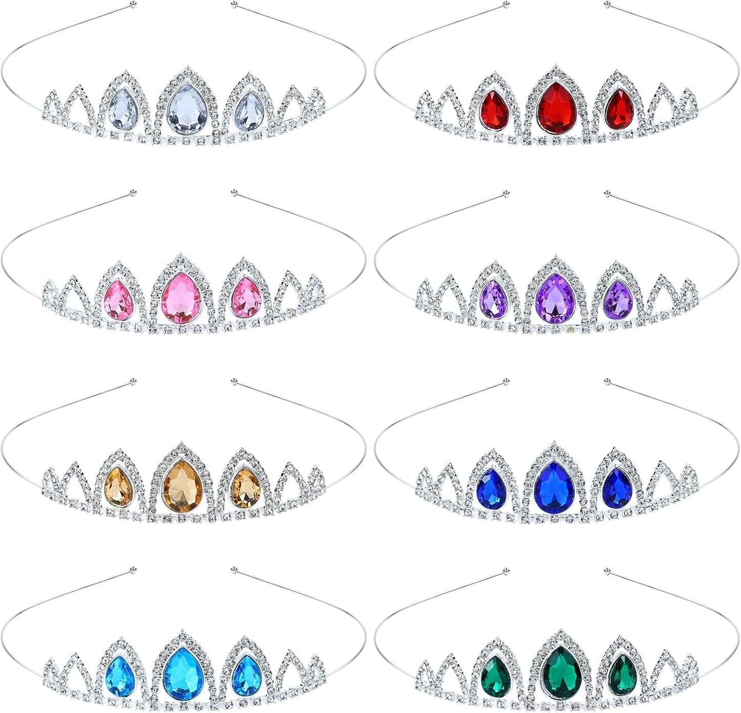 inSowni 8 Pieces Silver Metal Sparkly Waterdrop Rhinestone Princess Crown Headbands Tiaras Wedding Birthday Party Prom Headpieces for Women Brides Bridesmaids