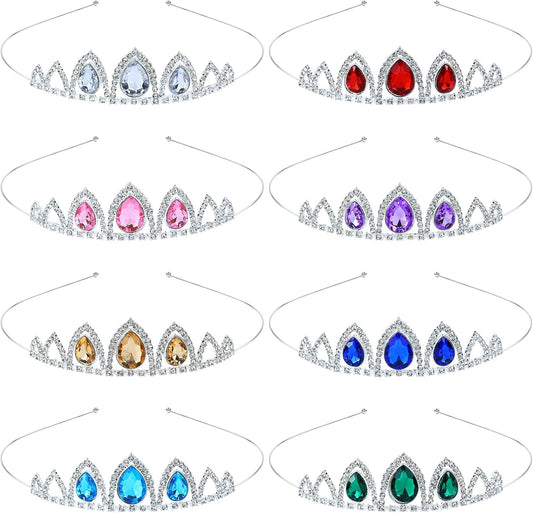 inSowni 8 Pieces Silver Metal Sparkly Waterdrop Rhinestone Princess Crown Headbands Tiaras Wedding Birthday Party Prom Headpieces for Women Brides Bridesmaids