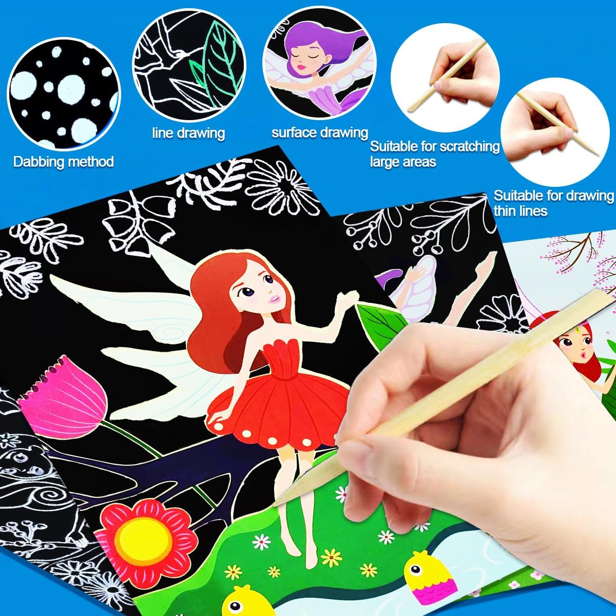 JUNQIU Scratch Art for Kids, Unicorns Black Rainbow Scratch Art Paper Set-Arts and Crafts & Supplies, DIY Activity & Party Games, Gifts for Toddlers, Girls & Boys Ages 3, 4, 5, 6, 7, 8