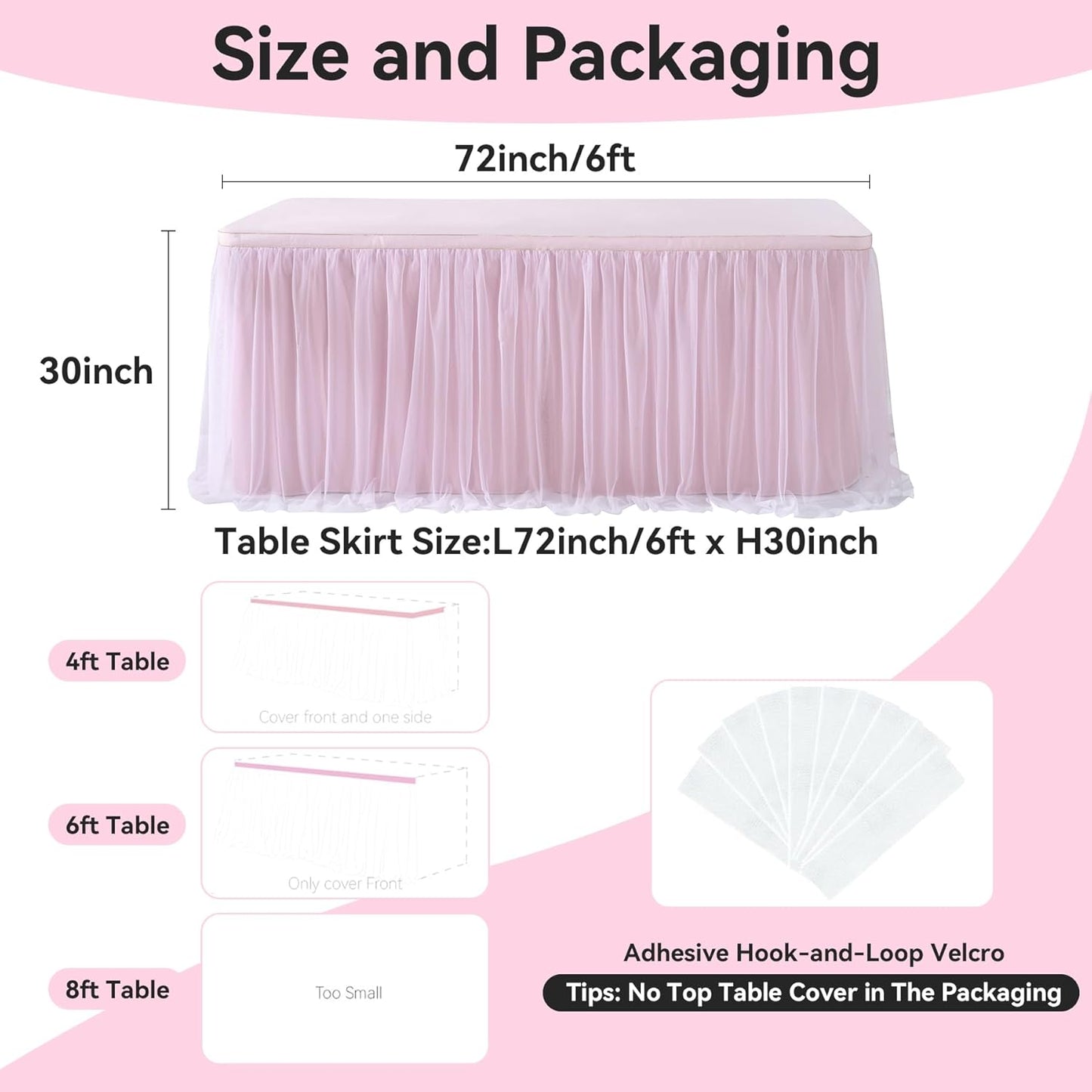 72inch Champagne Gold Tulle Table Skirts for Rectangle Round Tables, Gold Grim Ruffle Tulle Tutu Cloth Table Skirt 6ft for Wedding Birthday Party Cake Dessert Decor(No Top Cover)
