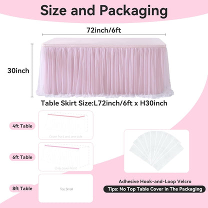 72inch Champagne Gold Tulle Table Skirts for Rectangle Round Tables, Gold Grim Ruffle Tulle Tutu Cloth Table Skirt 6ft for Wedding Birthday Party Cake Dessert Decor(No Top Cover)