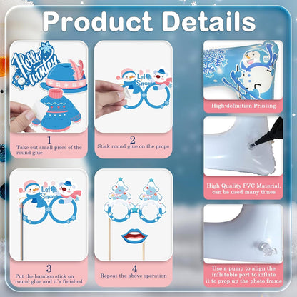 Hawaiian Photo Booth Props & Inflatable Frame, 30Pcs Luau Photobooth Props with Large Inflatable Inflatable Selfie Picture Frame for Summer Tropical Aloha Luau Party Selfie Supplies