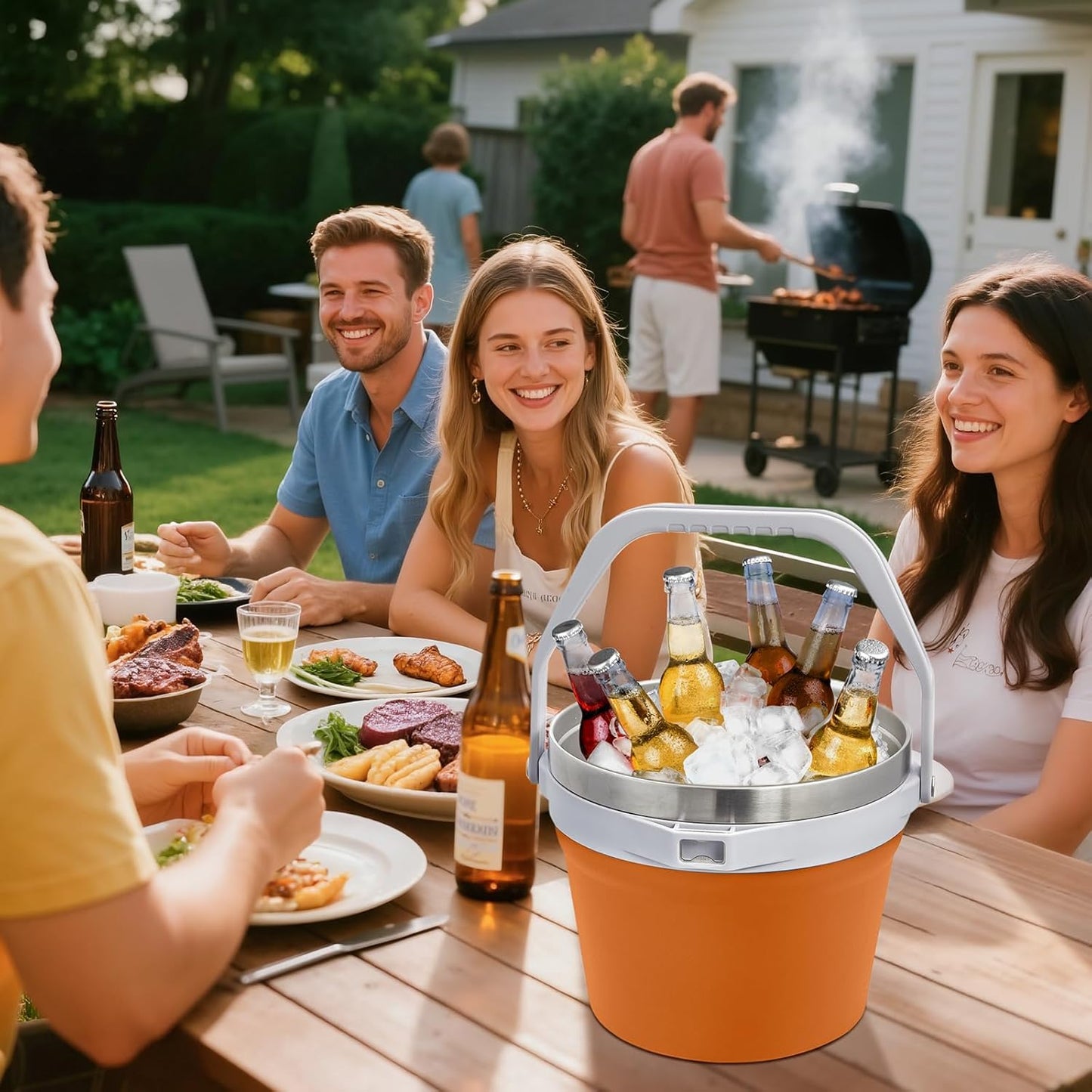 COKTIK 7L Insulated Ice Bucket with Lid，Double Wall Vacuum Stainless Steel Beverage Bucket Keeps Frozen Longer，Holds 6 Longnecks or 3 Bottles of Wine，for Cocktail, Champagne, Large Parties(Blue)