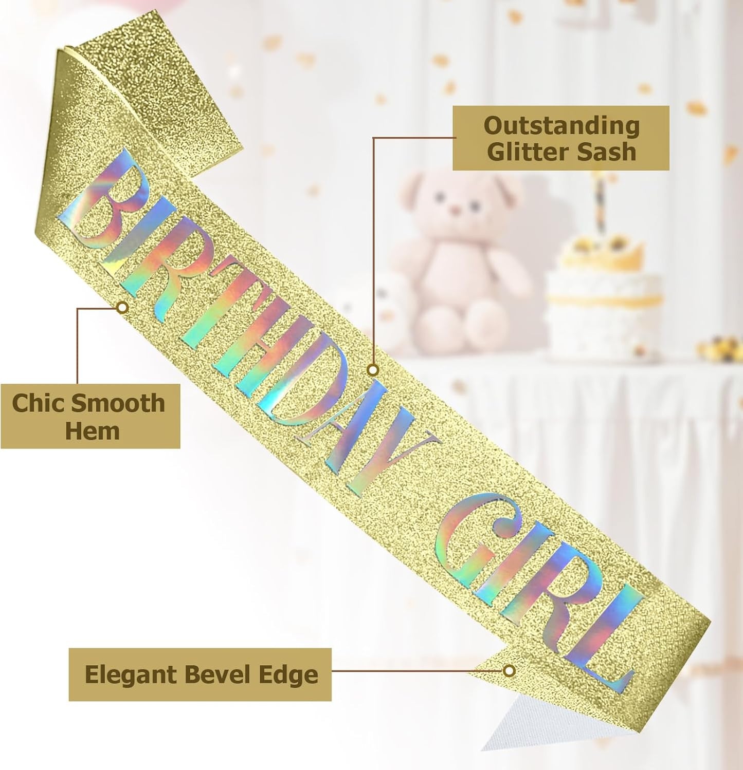 RUDONG M Birthday Girl Sash Glitter - Silver Birthday Sash for Women & Girls | Sweet 16/18th/21st/30th/40th/50th/60th/70th, All-Age Celebration Party Decor