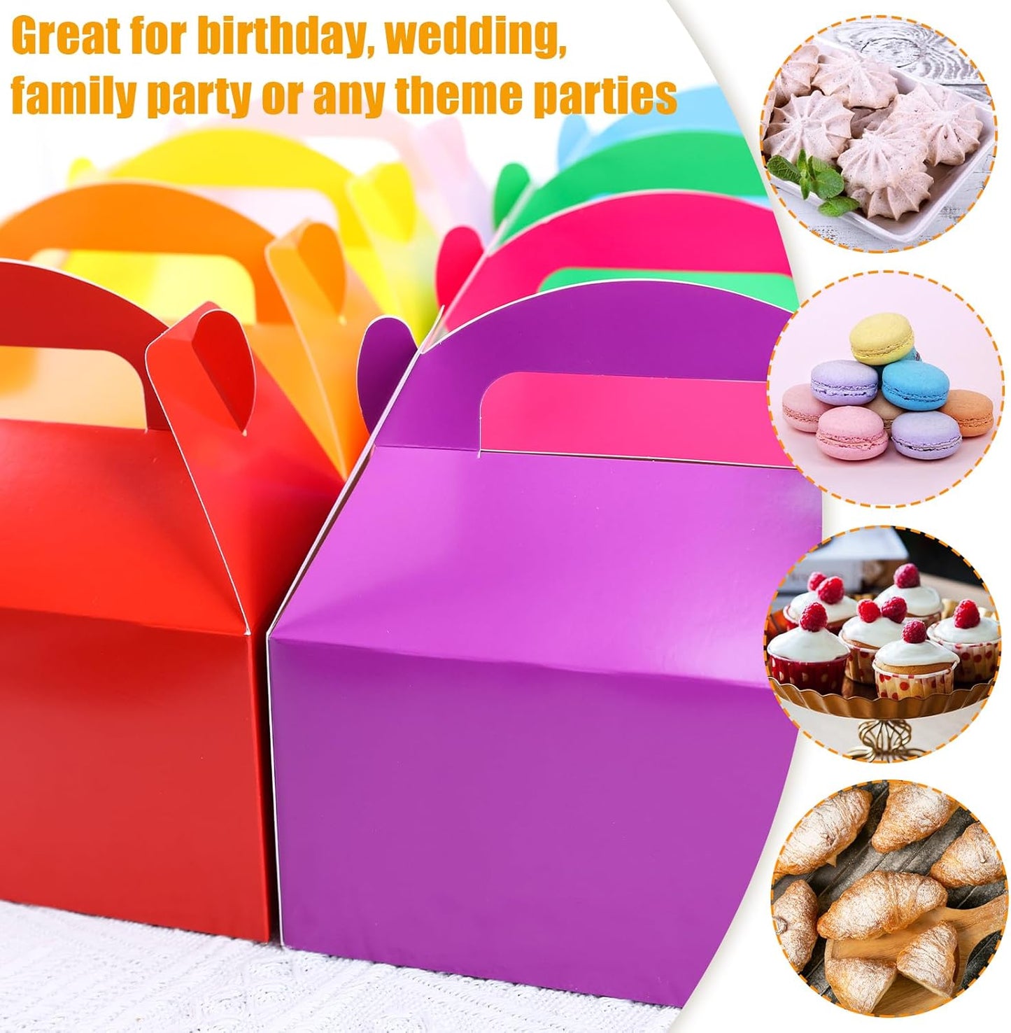 VGOODALL 16PCS Gable Treat Boxes Goodie Bags, 6x3.5x3.5inch Colorful Paper Gift Boxes for Kids Snacks, Candy, Toys, Birthday Party, Wedding