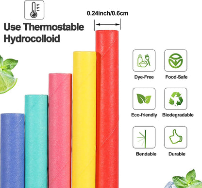 Pro Mael Paper Drinking Straws, Flexible Straws for Juices, Shakes, Smoothies, Disposable Straw for Birthdays, Weddings & Party (200 Pack, 5 Colors)