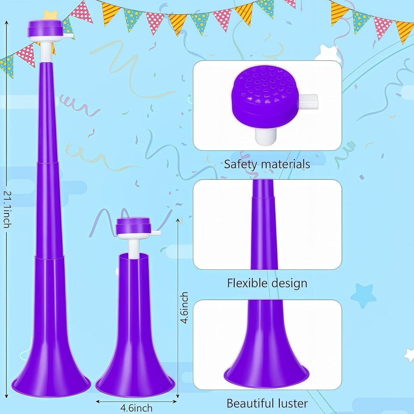 4 Pcs Collapsible Stadium Horn for Adult, 21 Inch Vuvuzela Plastic Trumpet, for Sporting Events Football Carnival Party, White