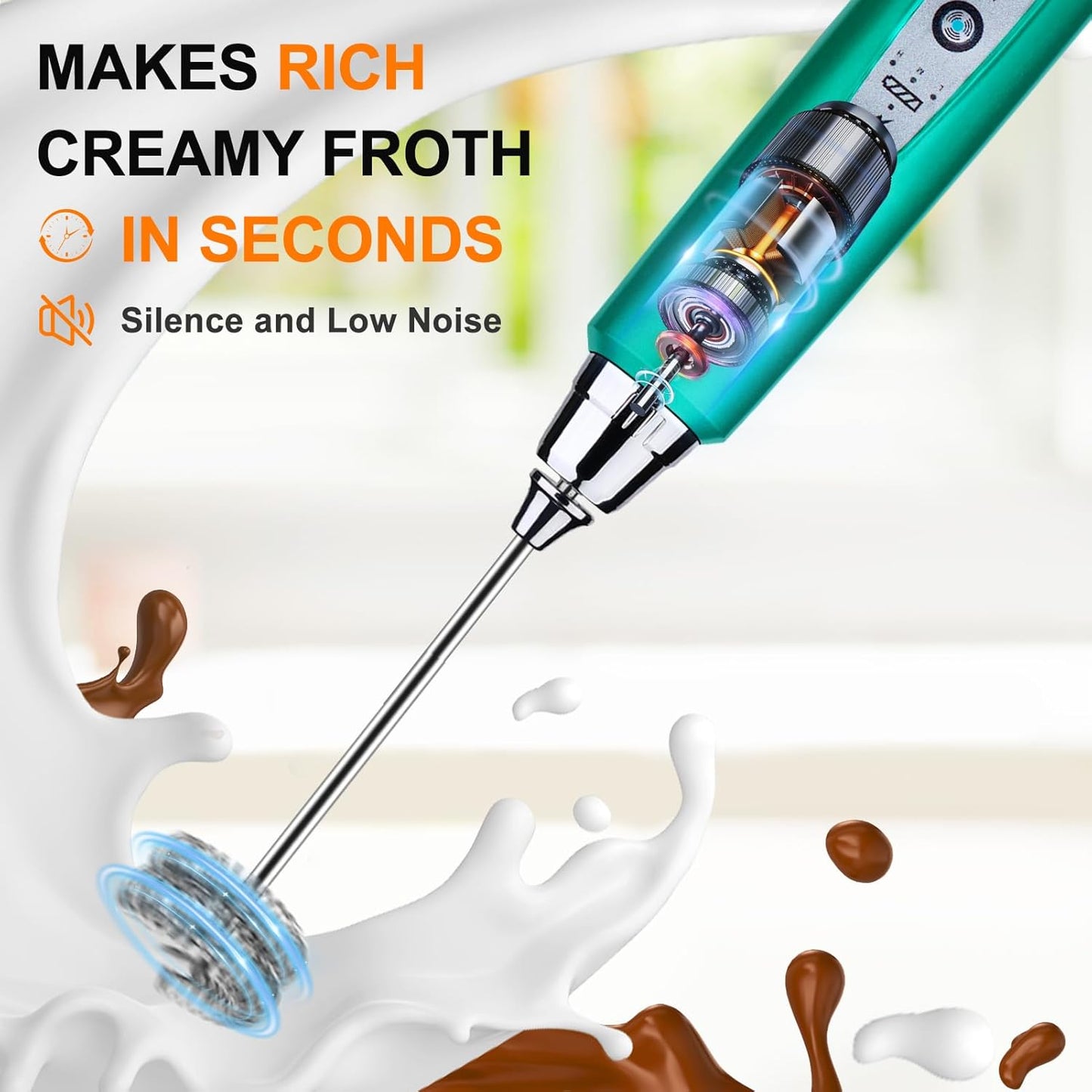 YUSWKO Black Handheld Milk Frother Wand for Coffee, Rechargeable Electric Whisk with 3 Heads 3 Speeds Drink Mixer Coffee Frother For Latte, Cappuccino, Hot Chocolate, Egg