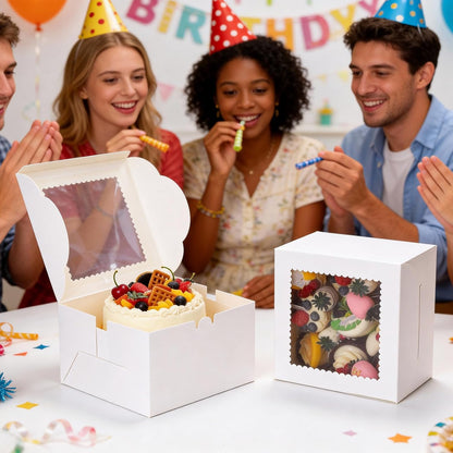 COTOPHER 50 Pcs Cake Boxes 8 Inch, 8x8x5 Inches Cake Containers (25 Boxes & 25 Boards), White Bakery Boxes with Windown for Cookies, Desserts, Cupcake, Pastries, Birthday, Wedding, Mother's Day
