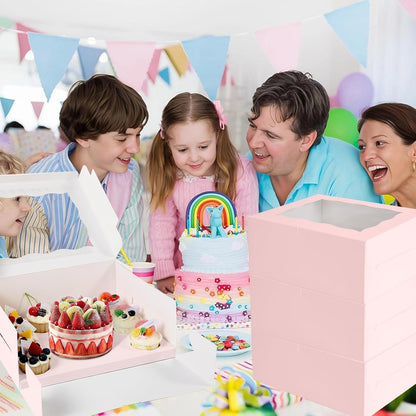 10 Packs Bento Cake and Cupcake Box 3 Holes Fit 2 Cupcakes and 1 Mini Cake Box with Clear Window and Stickers for Cake Cupcake Cookie or Easter and Mother’Day. (1+2/10pcs)