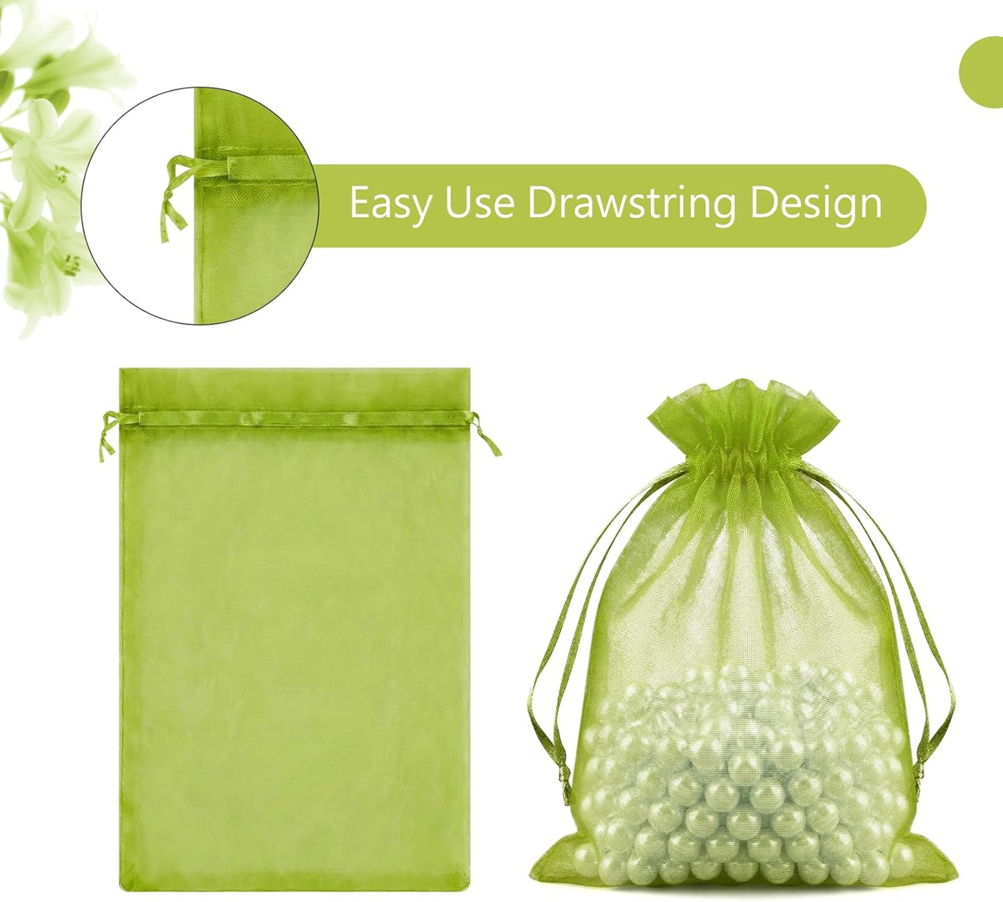 FUNFERY 100 Pcs White Organza Bags 3x4 in, Small Mesh Drawstring Gift Bags for Sachet, Jewelry, Wedding Favor, Candy Goodie Treat Bag,Easter Day