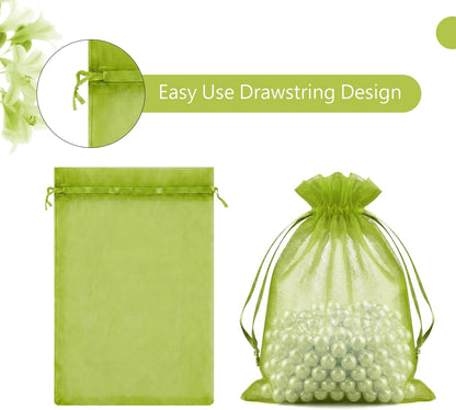 FUNFERY 100 Pcs White Organza Bags 3x4 in, Small Mesh Drawstring Gift Bags for Sachet, Jewelry, Wedding Favor, Candy Goodie Treat Bag,Easter Day