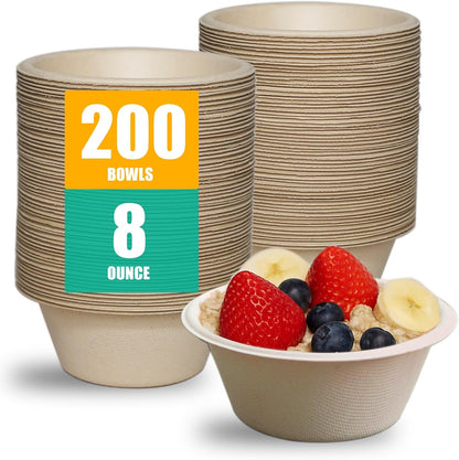 JINVOGREEN 200 Count 12 oz Paper Bowls, Disposable Compostable Bowls Bulk, Heavy Duty Biodegradable Bagasse Bowl for Snacks, Soup, and Salads, White