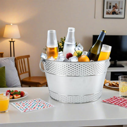 Metal Ice Bucket Galvanized Beverage Tub, Drink Buckets Large Cooler for Wine Beer Champagne Cocktails for Catering, Bars, Parties, Outdoor Events (Black-1PC)