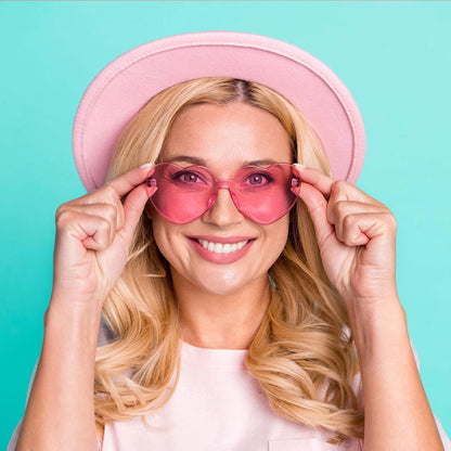 Pibupibu 12 Pack Heart Shaped Sunglasses for Women Colorful Rimless Sunglasses Transparent Bachelorette Party Favors