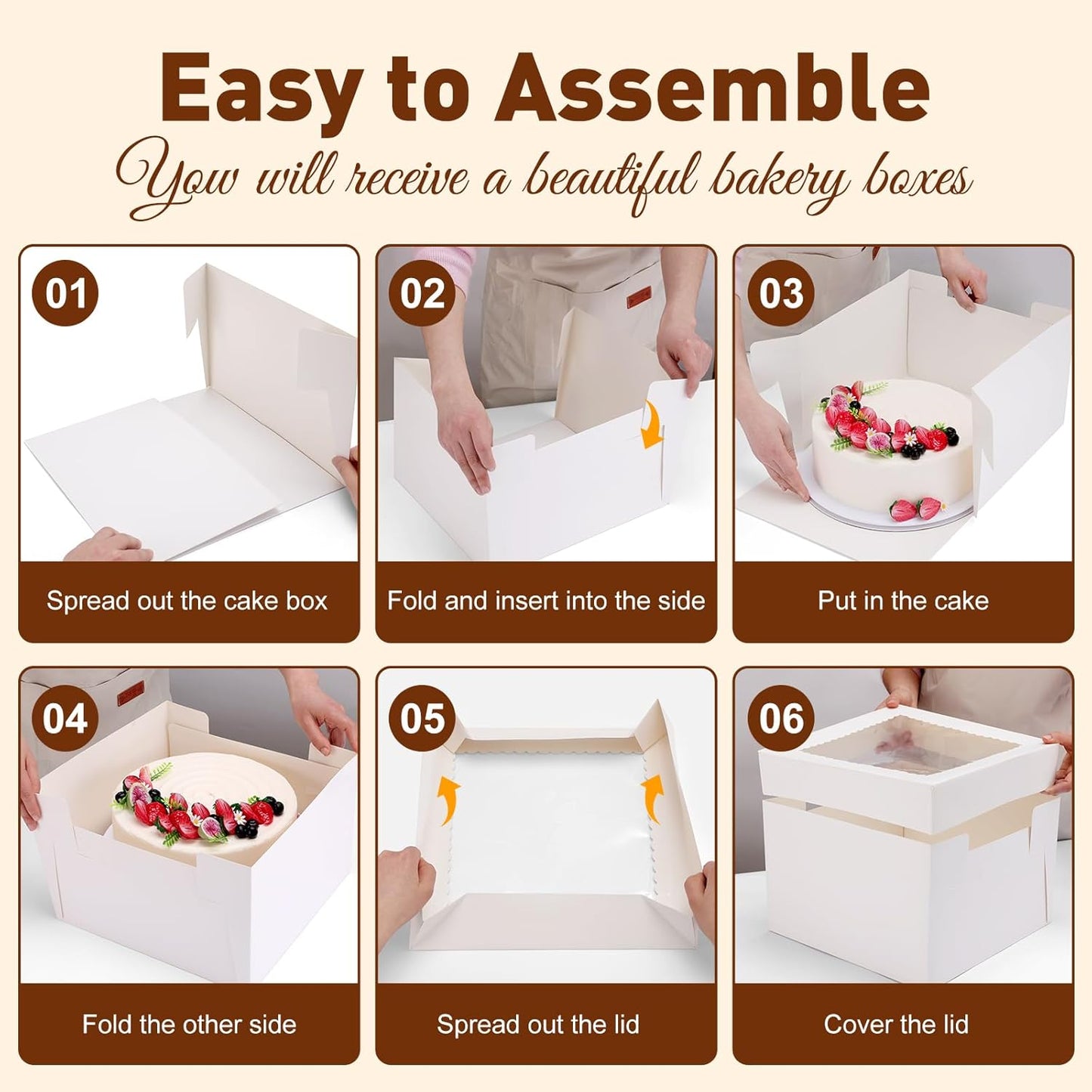 NEOACT 30 Pcs Cake Boxes, 12x12x8 Inch White Bakery Boxes with Window Cake Containers 12 Inch large Cake box for Birthday Party, Wedding,Tall Dessert Cardboard Boxes