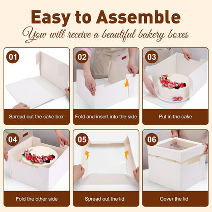 NEOACT 30 Pcs Cake Boxes, 12x12x8 Inch White Bakery Boxes with Window Cake Containers 12 Inch large Cake box for Birthday Party, Wedding,Tall Dessert Cardboard Boxes
