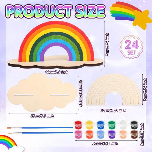 Blueweenly 12 Sets Rainbow Crafts for Kids Rainbow Art Painting Sets for Party Favors Wooden Painting Brush Kit Return Gifts for Birthday Party Supplies Class Make Your Own Craft Kits (Classic)