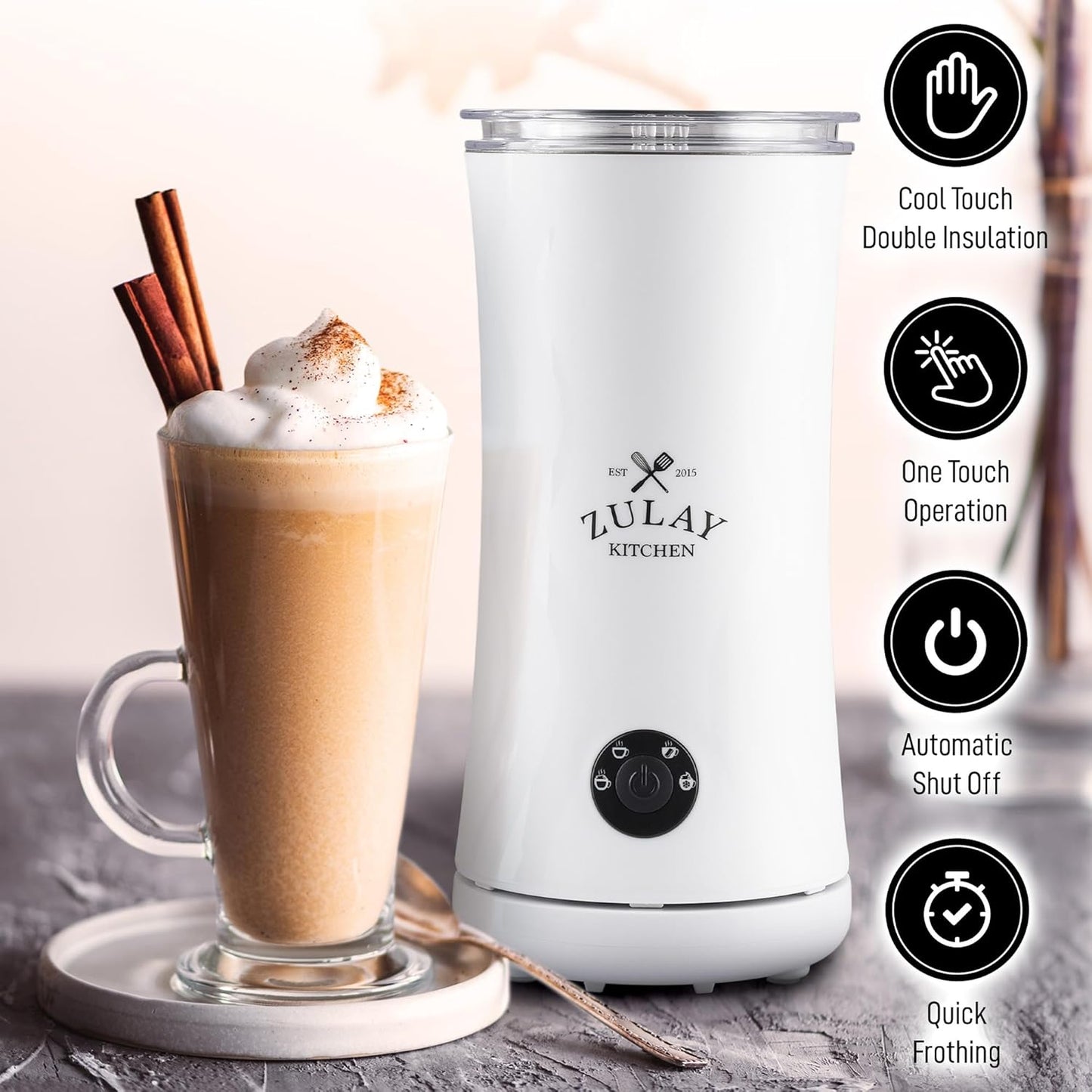 Zulay Kitchen Powerful Milk Frother AA Batteries Included – Ultra Fast Handheld Drink Mixer with Stainless Steel Whisk Stirrer for Coffee, Protein, Matcha & More, Frother Wand Electric Frothmate Black - Colors E