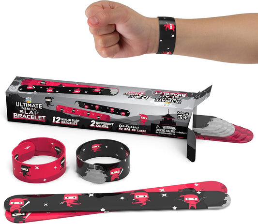 Ninja Slap Bracelets Party Favors for Kids 12 Pack – Flexible Wristbands, Birthday Party Supplies, Goodie Bag Stuffers, Classroom Prizes, School Rewards, Halloween Treats, End of Year Party Favors