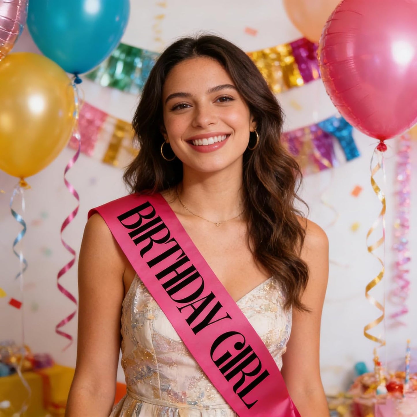Birthday Girl Sash, Pink Foil White Birthday Sash for Girl Sweet 16th 18th 20th 21st 30th Fun Birthday Party Gifts Favors Decorations