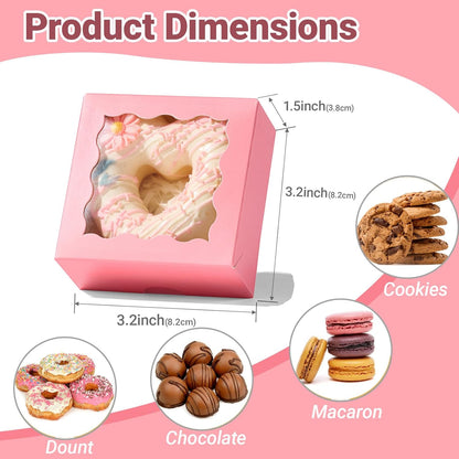 RomanticBaking 3 ¼" x 3 ¼" x 1 ½" 50PCS Chocolate Truffle Boxes for 4，Cookies Boxes Mini Bakery Boxes with Window for Brownie,Soap,Donut