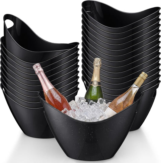 meekoo 24 Pcs 4 L Ice Bucket for Parties, Plastic Oval Storage Tub with Handle for Wine, Beer, Ice Drink Bucket for Wine, Champagne, Beer, Cocktail, Beverage Tub for Wedding, Bar, Picnic, Pool(Clear)