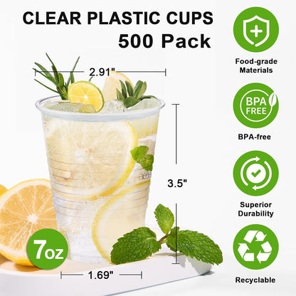Clawsoff 500 Pack 9 oz Plastic Cups, Disposable Drinking Cups, Water Cups Plastic Clear Cups for Party, Wedding, Graduation, Travel, Holiday, Events, Birthday,Cold,Hot