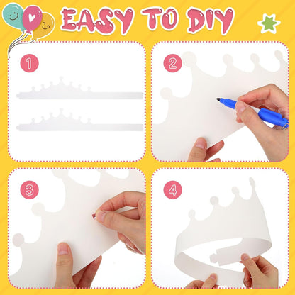 Jetec 50 Pcs White Paper Crowns Kids DIY Birthday Crowns for Classroom Birthday Party Hats Decorations Baby Shower Supplies (Traditional)