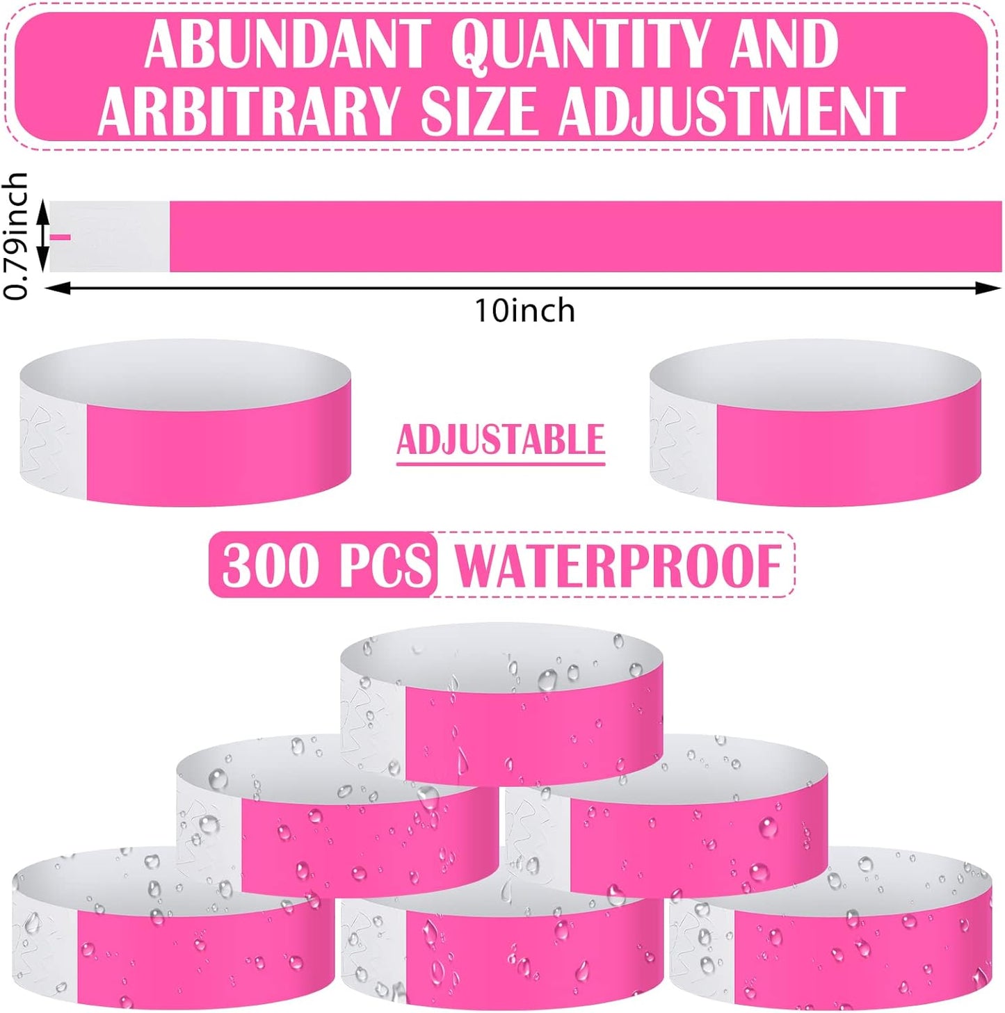 Tudomro 300 Pieces Paper Wristbands for Events Waterproof Neon Bracelets Concert Identification Wristbands Hand Bands Events Adhesive Bracelets for Party(Pink)