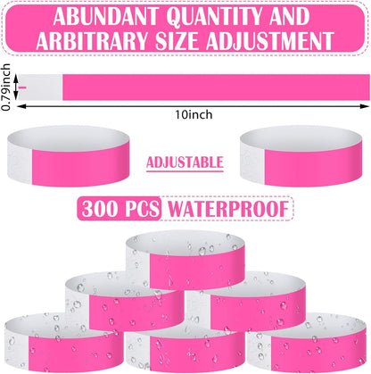 Tudomro 300 Pieces Paper Wristbands for Events Waterproof Neon Bracelets Concert Identification Wristbands Hand Bands Events Adhesive Bracelets for Party(Pink)