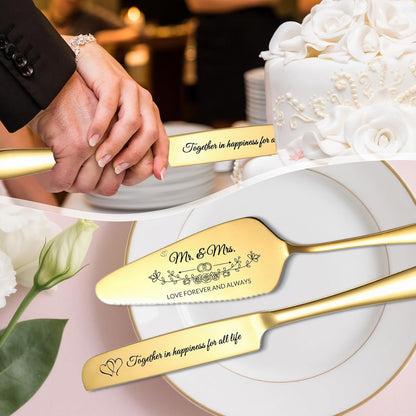 Personalized Cake Cutter Custom Wedding Cake Knife and Server Set Stainless Steel Cake Cutting Set Customize Gifts for Wedding Birthday (Black)