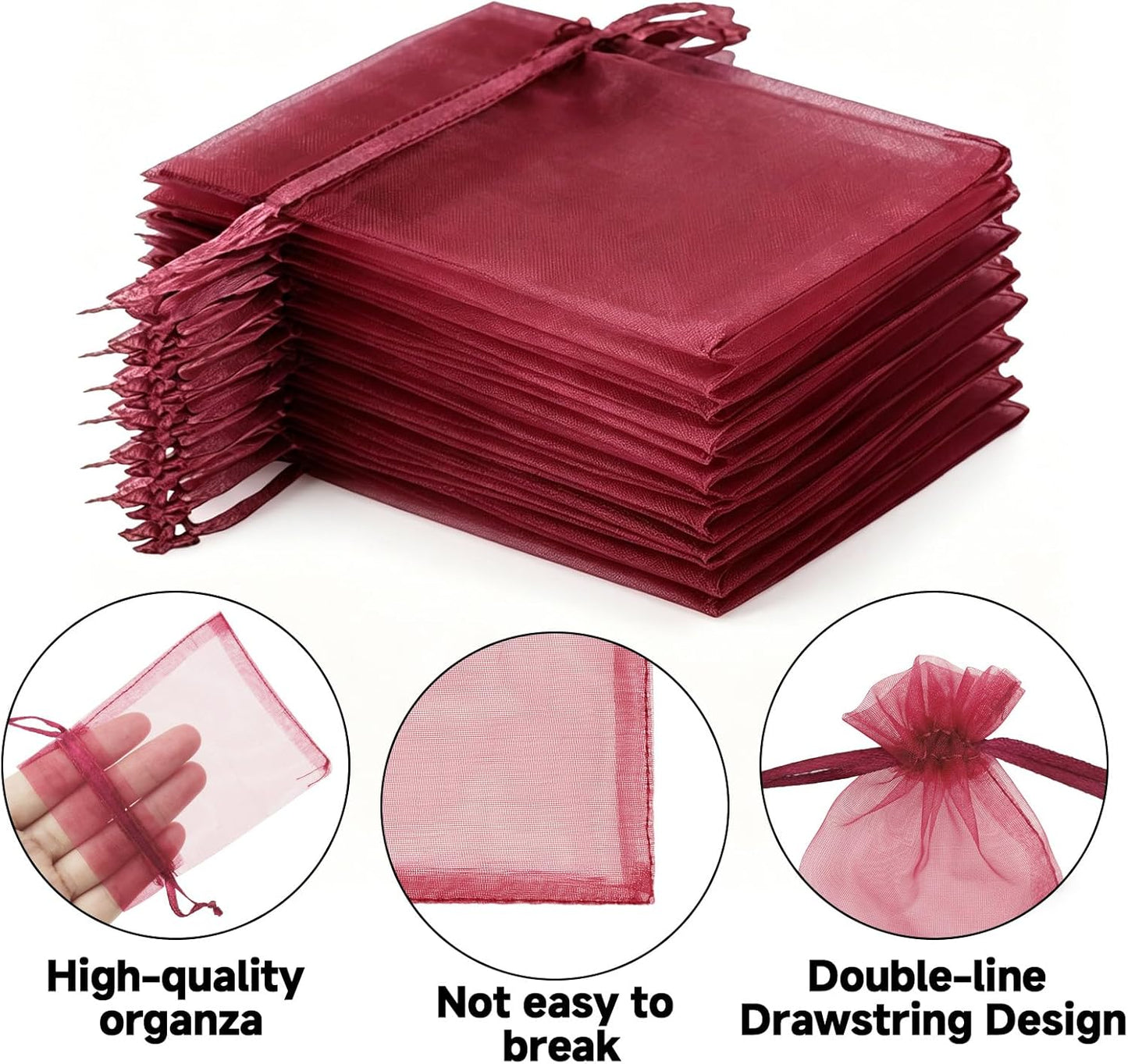 joycraft 50Pcs Organza Bags, 2x3 inch Gift Favor Bags, White Wedding Favor Bags, Jewelry Pouches with Drawstring, Mesh Bags Drawstring for Jewelry, Festival, Makeup, Candy, Desserts