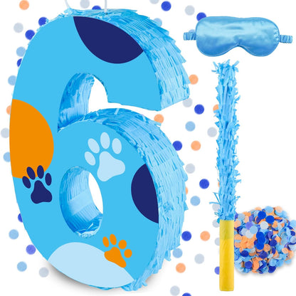 16 Inch Number 2 Dog Paw Pinata with 16 Inch Piñata Stick Blindfold Confetti for Boy Girl Kids 2nd Birthday Party Decorations (2nd)