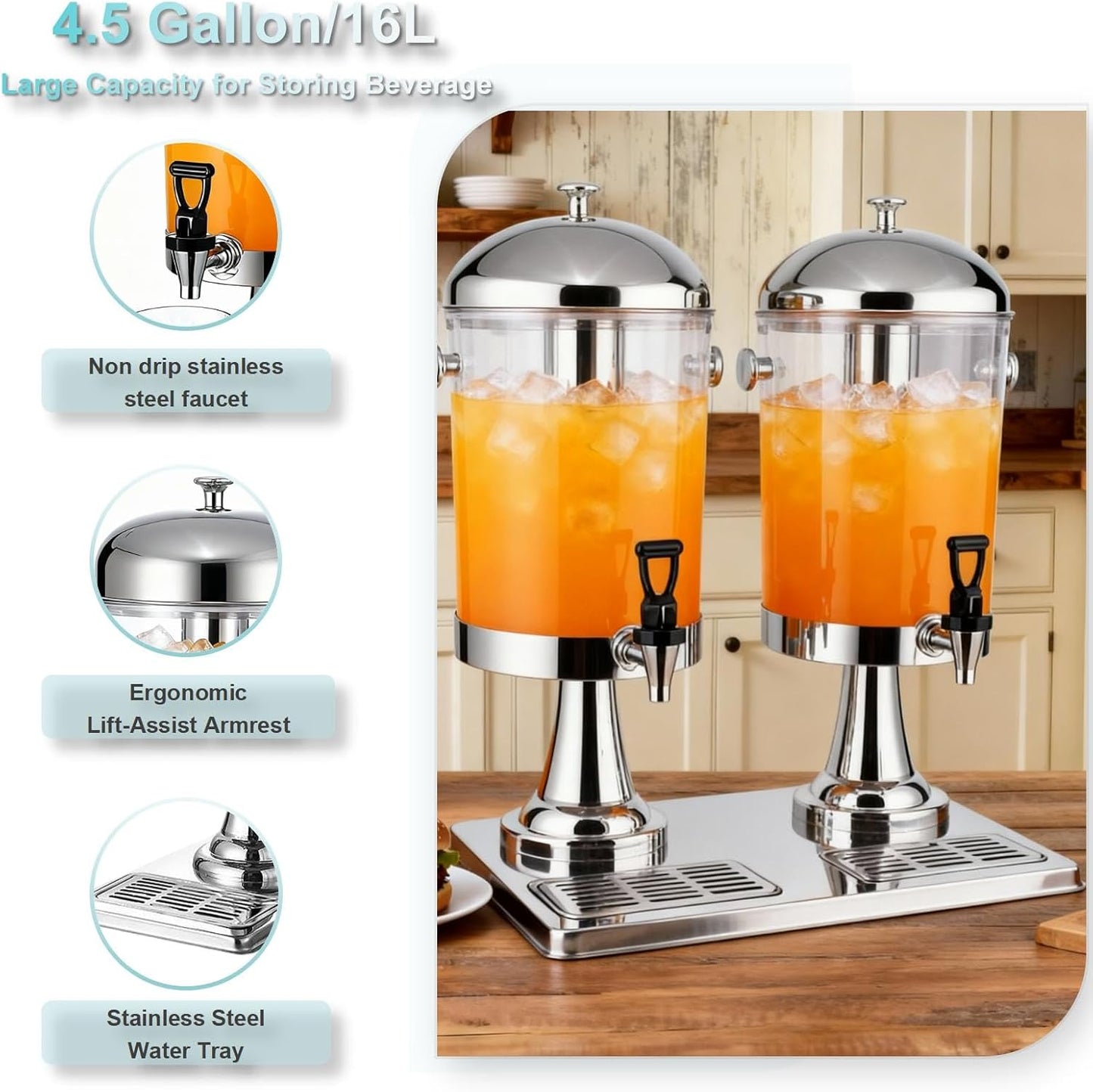 2.2 Gallon Drink Dispensers for Parties, Beverage Dispenser with Stand and Ice Shovel, Commercial Hot Cold Juice Dispenser for Parties, Wedding, Hotel Buffet, Banquet, Restaurant (8 L)