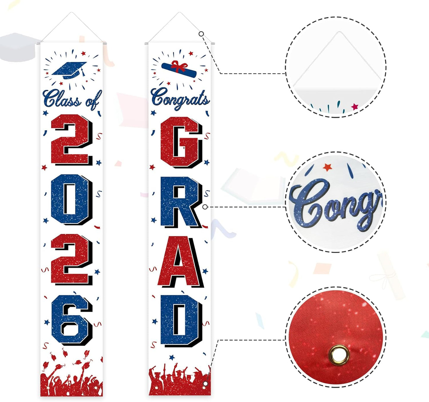 2026 Graduation Decorations, Graduation Banner Class of 2026, Hanging Congratulations/Congrats Grad Banner for Door and Porch, Party Decor - Black