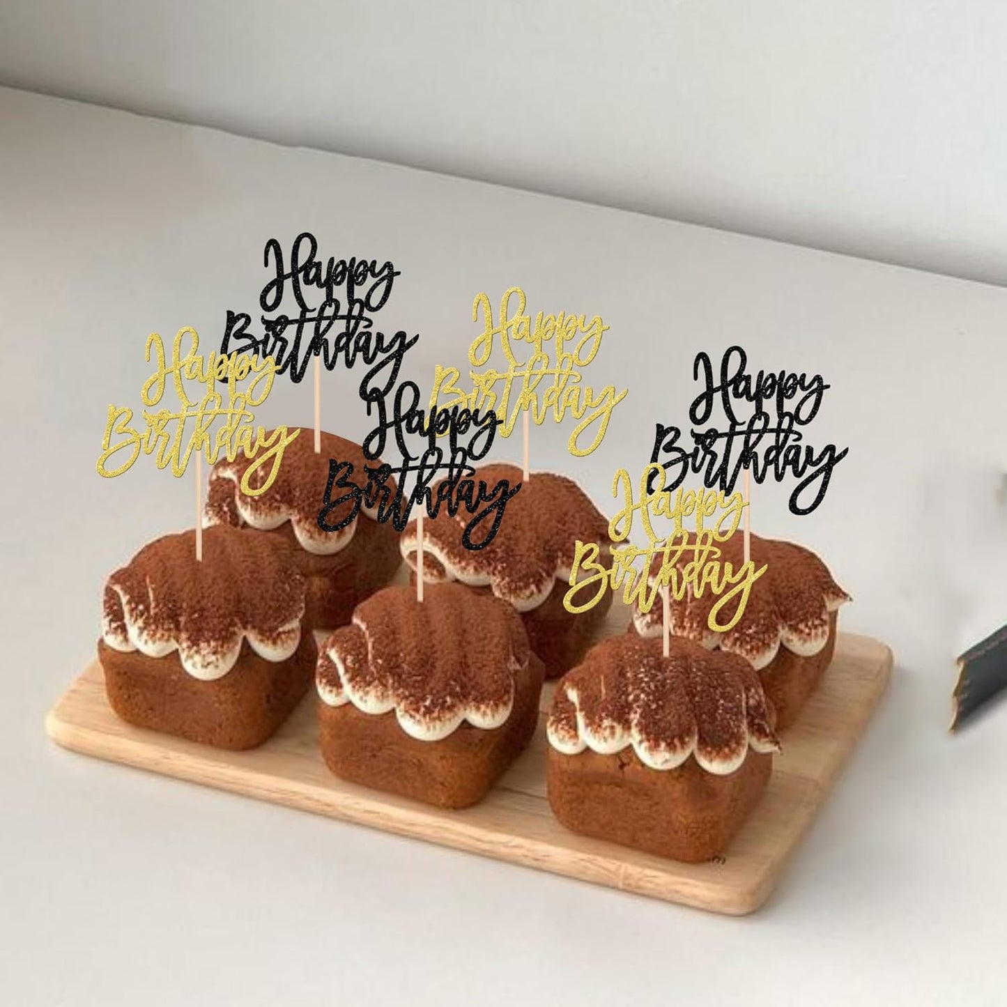24 PCS Happy Birthday Cupcake Toppers Glitter Picks for Celebrating Anniversary Theme Party Cake Decorations Supplies Gold